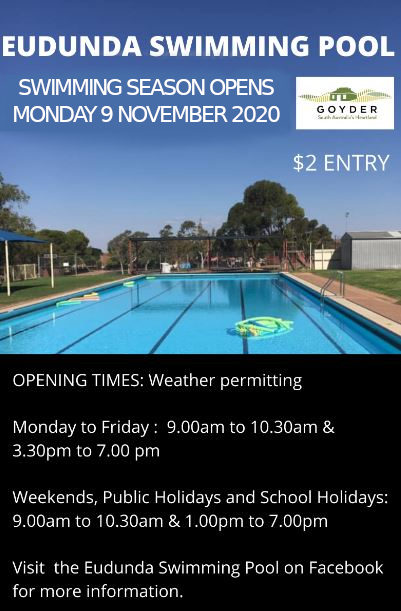 Eudunda Swimming Pool Season Opening flier 2020-2021