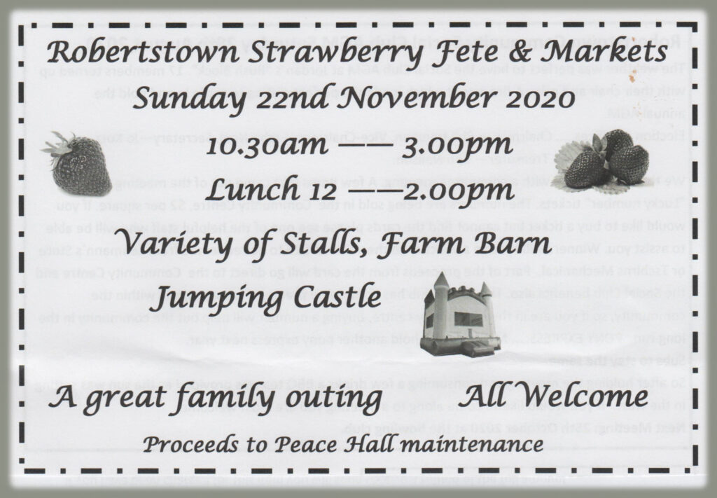 Robertstown Strawberry Fete & Markets 22nd Nov 2020