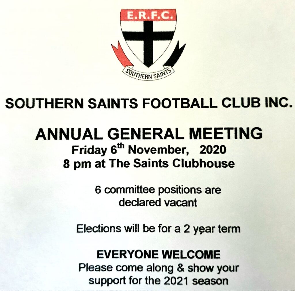 Southern Saints Football Club AGM - 6th Nov 2020