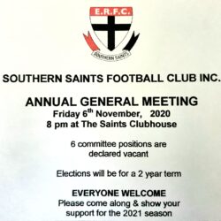 Southern Saints Football Club Inc AGM – 6th Nov 2020