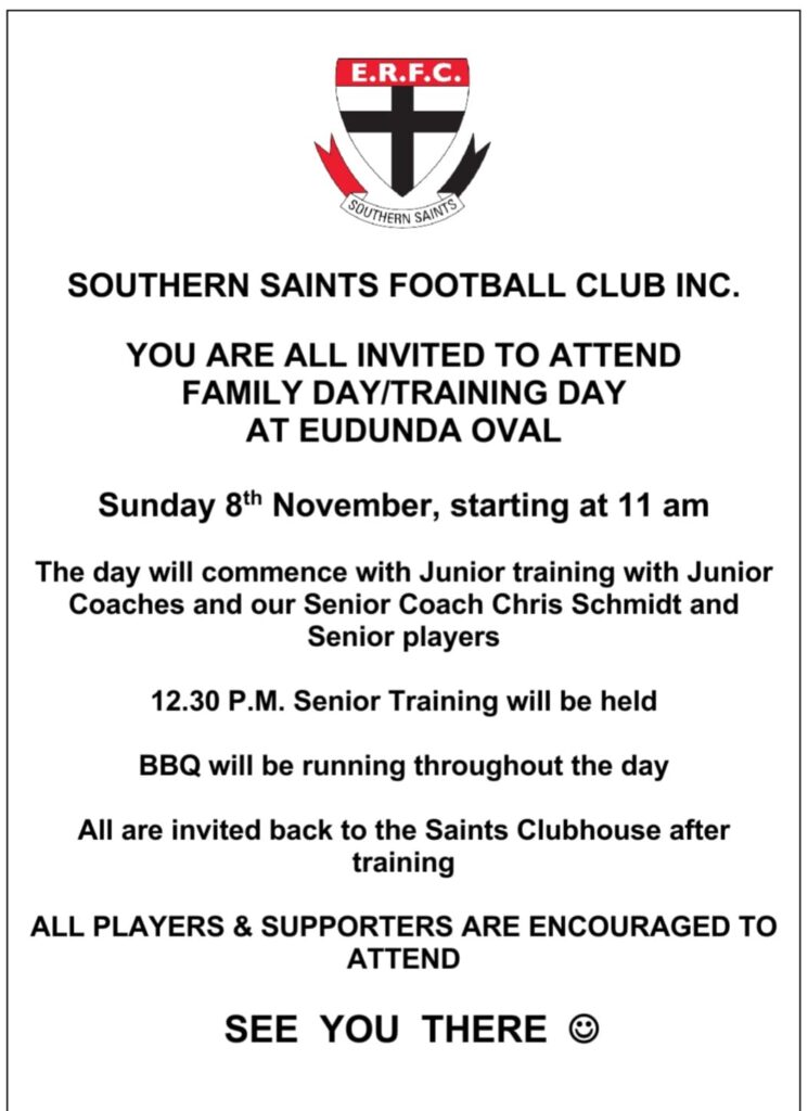 Southern Saints Football Club - Family Day & Training Day - 8th Nov 2020