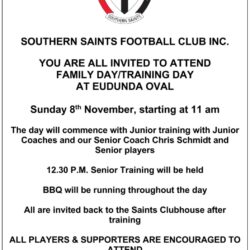 Southern Saints Football Club Family & Training Day – 8th Nov 2020