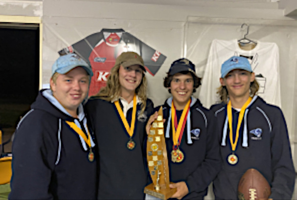 4 Truro Lads back in Clubrooms Celebrating the win - R Baird, C Robinson, H Eggleton, J Bevan