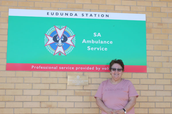 Anne Wilson - Eudunda Citizen of the Year 2021 in front of Eudunda Ambulance Centre