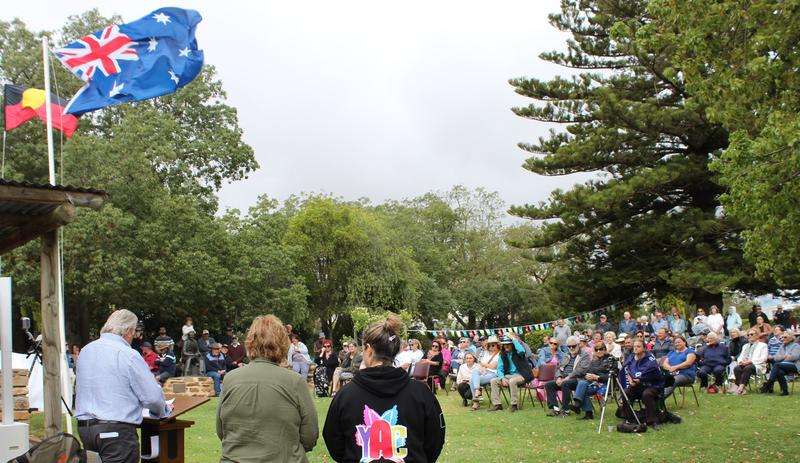 Flags Flying – with a view of those gathered on Australia Day