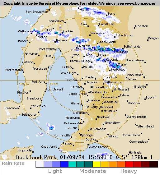 BOM Radar 128km High Winds Bring Some Rain through Eudunda - 020924 at 0150am