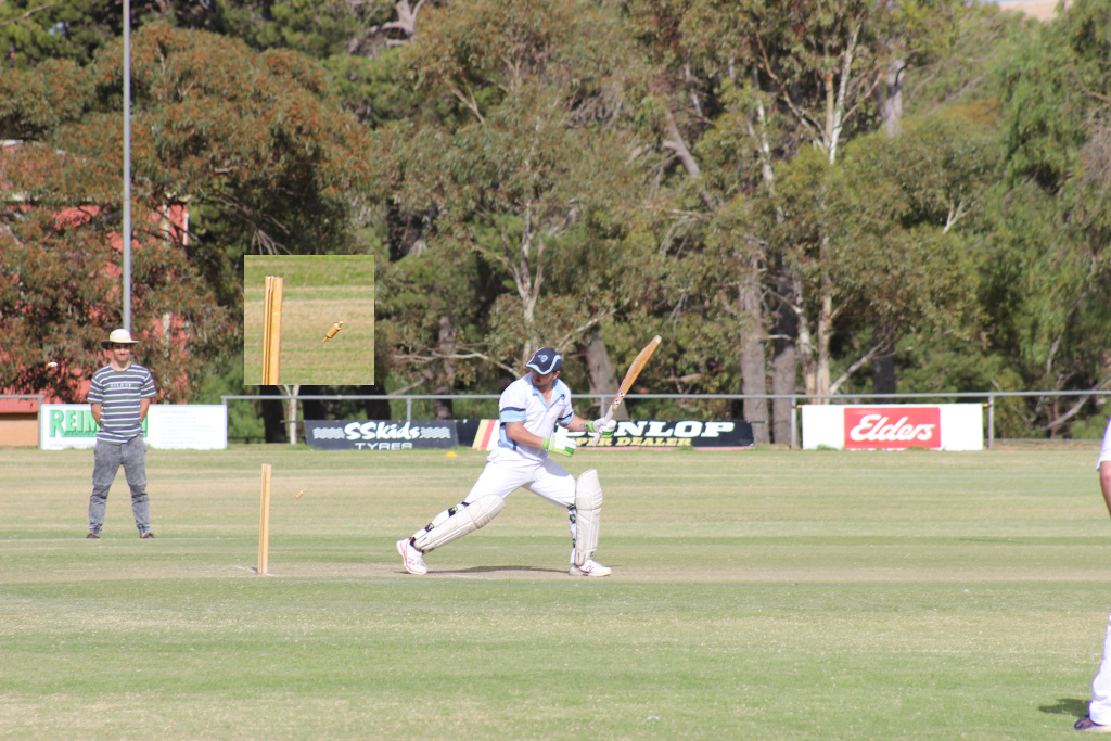 Bail Flies marking end of Cody Longo batting effort, b. M Sims for 1