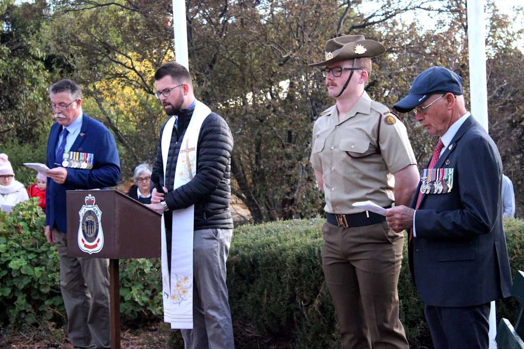 Brian Kirby (Eudunda RSL President), Pastor Jacob Fabich, PTE Darcy Duffin, Geoff Hansen