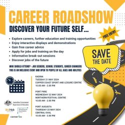 Uni Hub Spencer Gulf Hosting A Career Roadshow At Kadina, Port Pirie and Port Augusta In May.