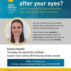 Sight For All – Who’s Looking After Your Eyes A Free Presentation At Gawler – 4th April 2024