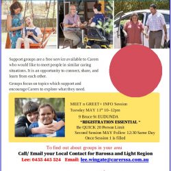 Carer Support Groups – Meet & Greet & Info 11th May 2021 at Eudunda