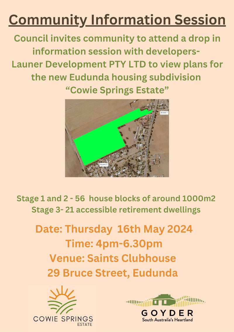 Cowie Springs Estate - Community Information Session 16th May 2024