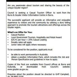 Employment Opportunity – Casual Tourism Officer – Burra