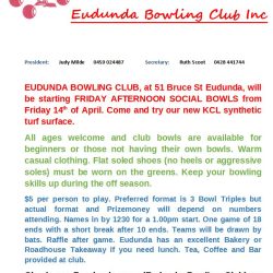Sucessful Inaugrual Friday Afternoon Social Bowls At Eudunda – 14th April 2023