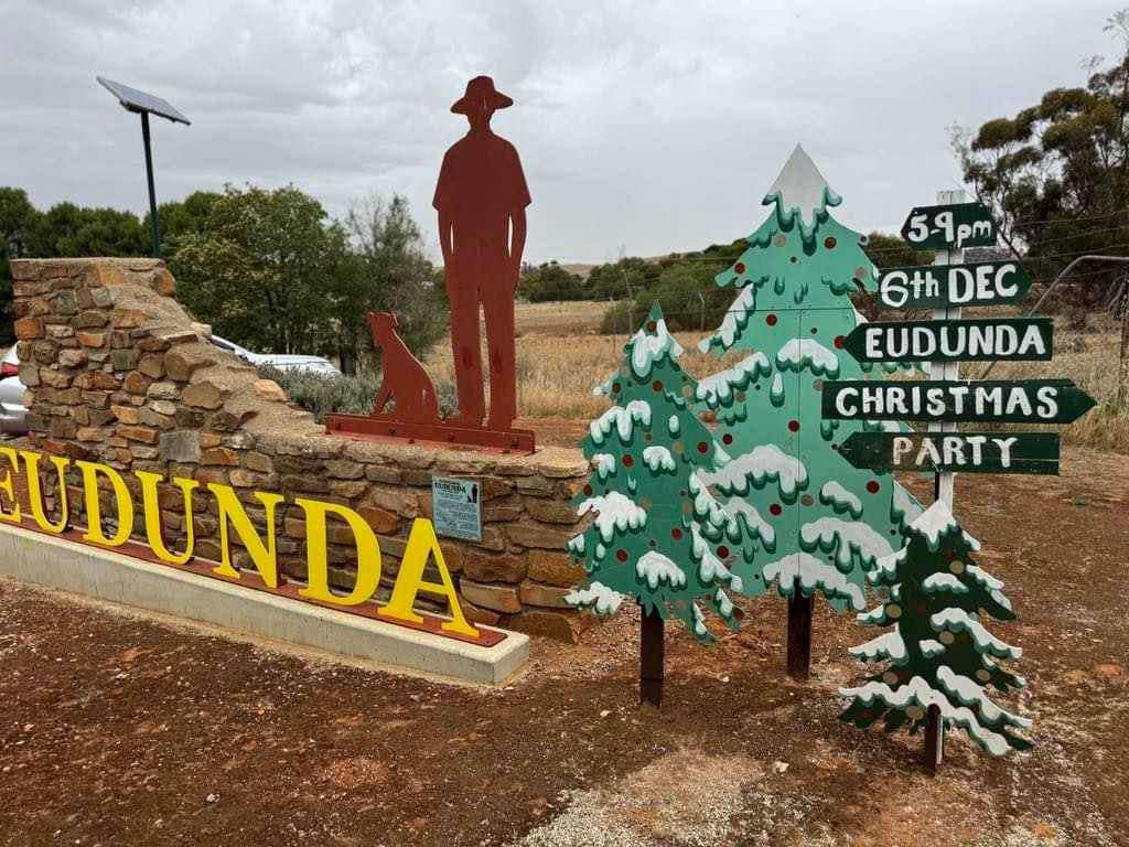 Eudunda Christmas Street Party Christmas Trees at Entrances ready for 6th Dec 2024