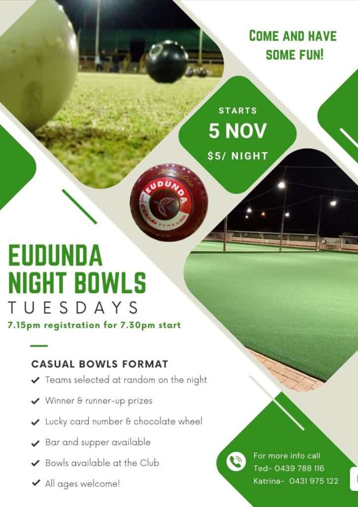 Eudunda Night Bowls Tuesdays Starts 5th Nov 2024 - Poster