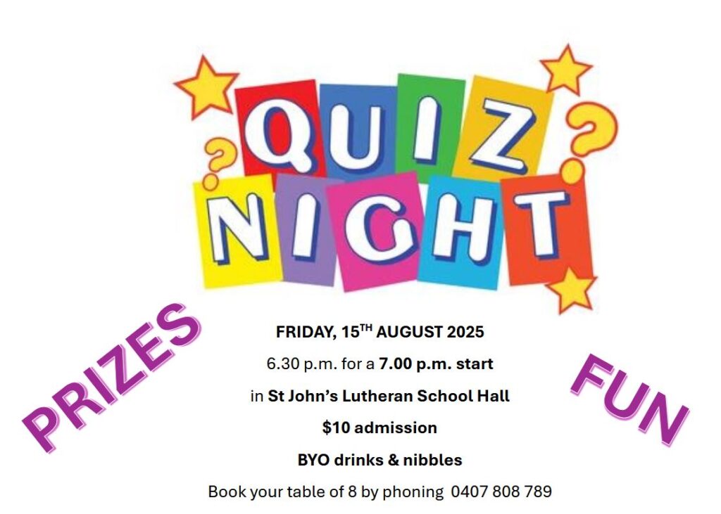Eudunda Robertstown Lutheran Parish Quiz Night Friday 15th August 2025