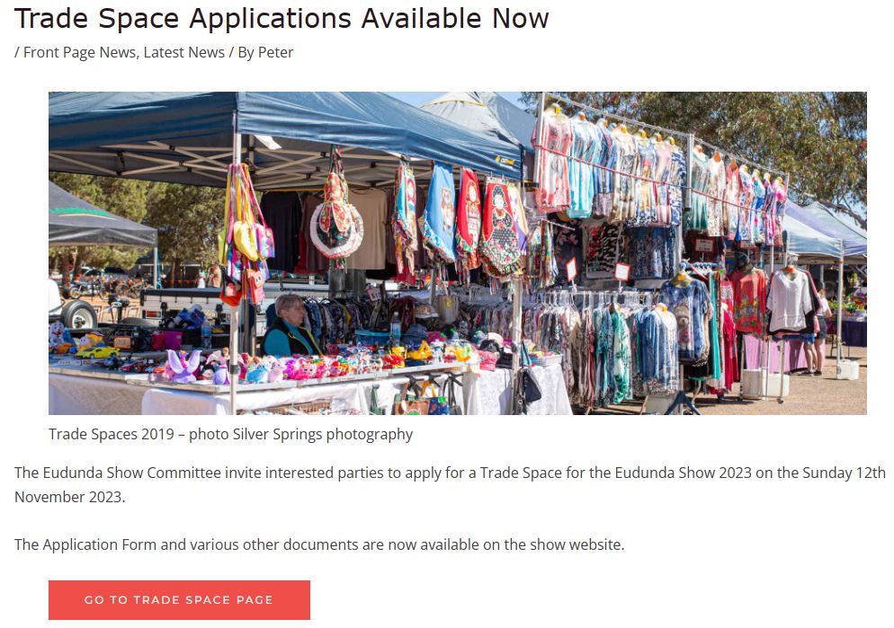 Eudunda Show - Trade Space Applications Open - 2023