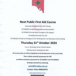 Do You Want Or Need First Aid Training? Available At Nuriootpa 31st Oct 2024