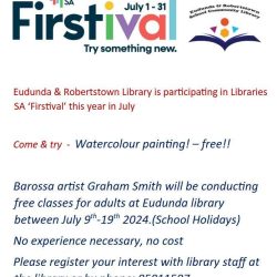 Firstival – Try Something New – Free Watercolour Painting For Adults – Eudunda Library 9th – 19th July 2024