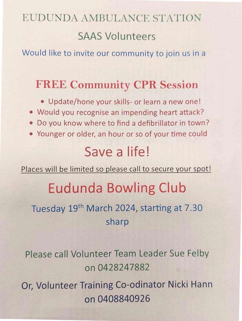 Free CPR Session For Eudunda Locals by Ambulance Volunteers