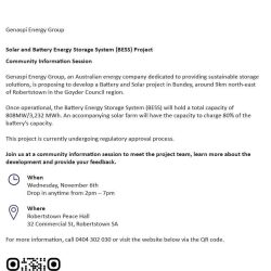 Genaspi Energy – Community Information Night Wednesday 6th Nov 2024 – Robertstown