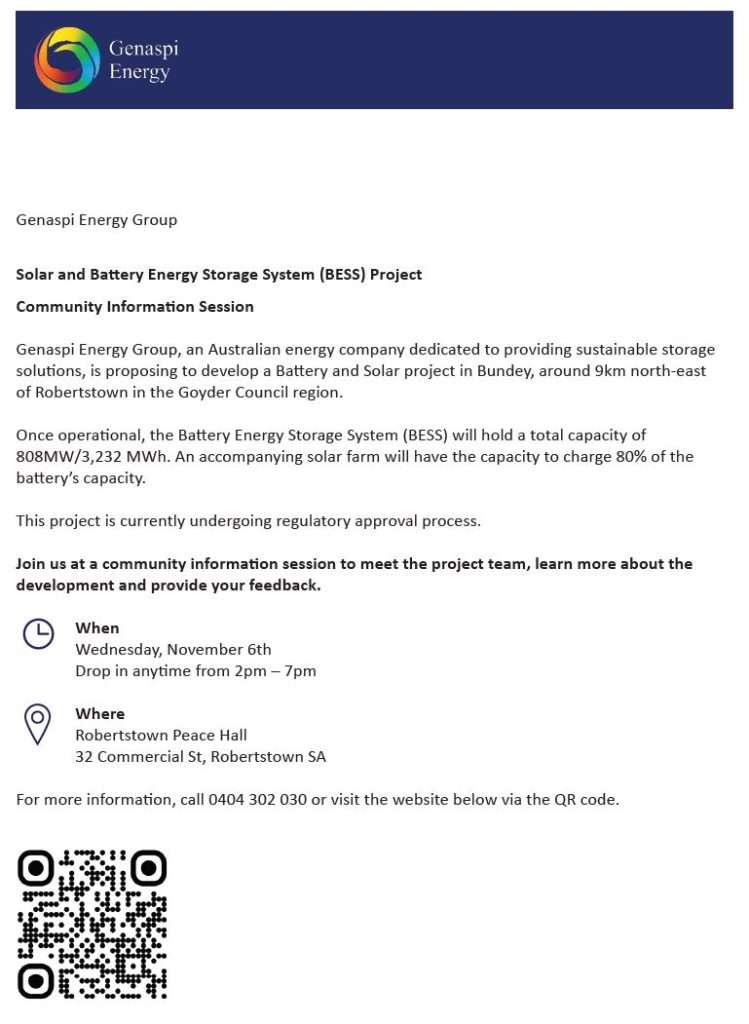 Genaspi Energy Community Information Night 6th Nov 2024 - Robertstown