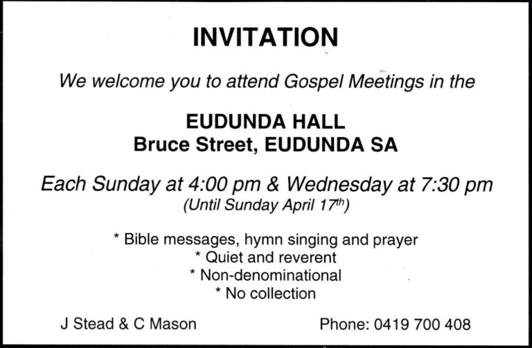 Gospel Meetings in Eudunda - March & April 2022