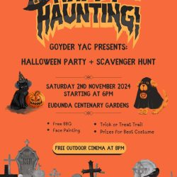 SPOOKY Goyder YAC’s Halloween Party – Free BBQ, Scavenger Hunt & Outdoor Cinema & More – Eudunda Gardens – This Sat 2nd Nov 2024