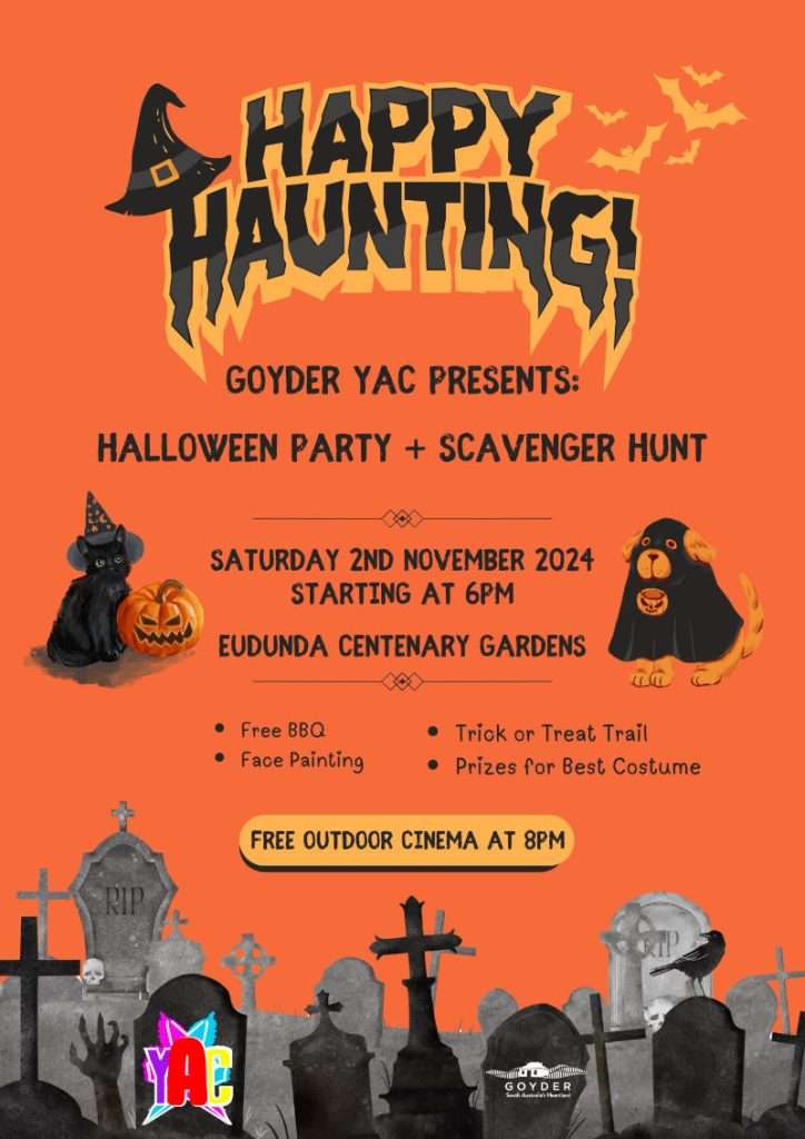 Goyder YAC's Halloween Party & Outdoor Cinema - Eudunda Gardens - Sat 2nd Nov 2024