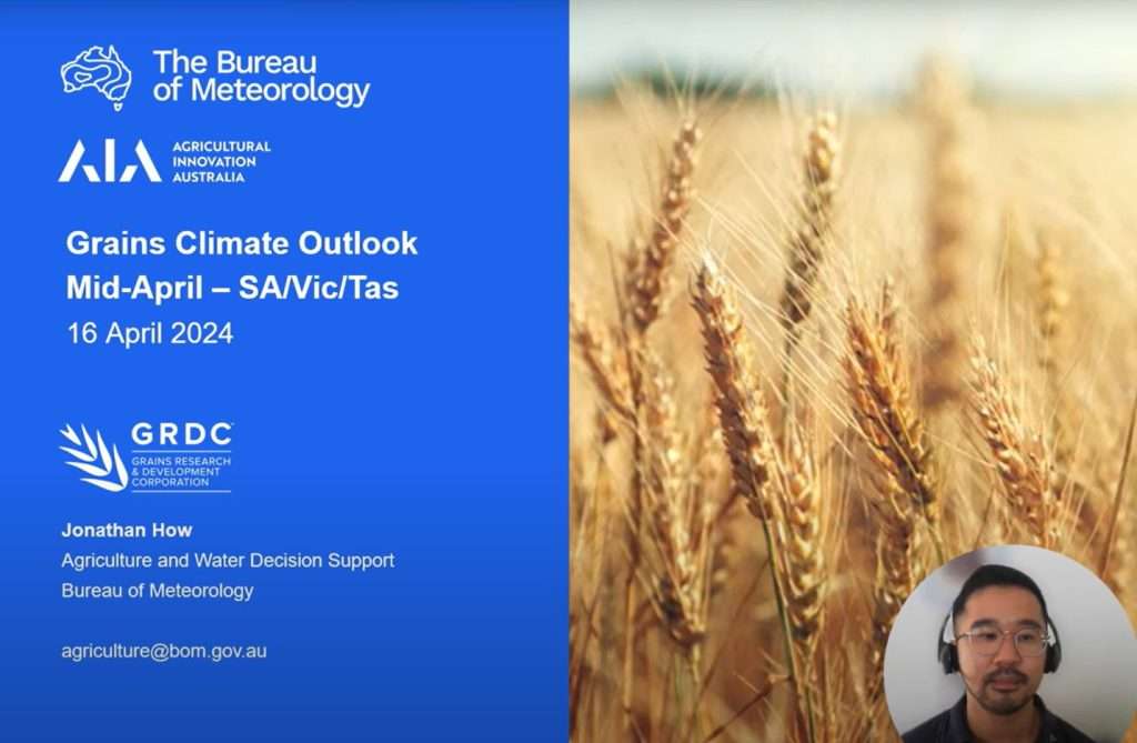 Grain Climate Outlook Mid-April 2024 for SA-Vic-Tas publsihed 16th April 2024