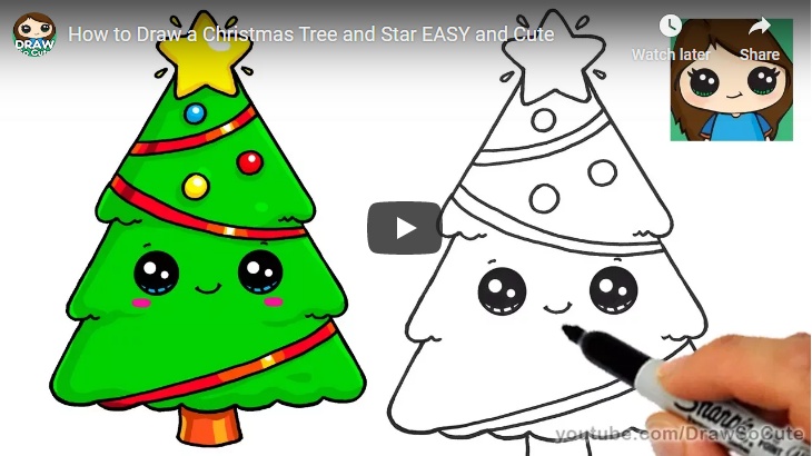 How to Draw a Christmas Tree and Star EASY and Cute on Youtube