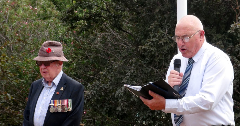 John Stephens and Andrew Partington lead the Remembrance Day Service at Eudunda 2020