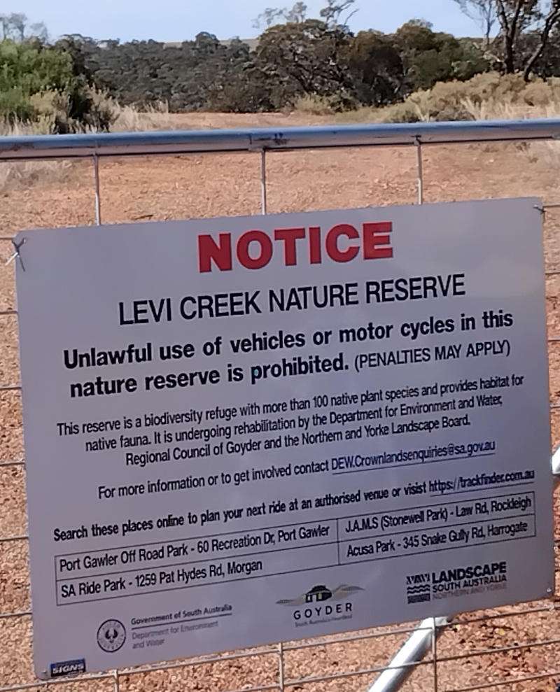 Levi Creek Nature Reserves Sign on gate