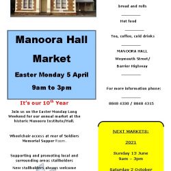 Manoora Hall Easter Monday Market – 5th April 2021