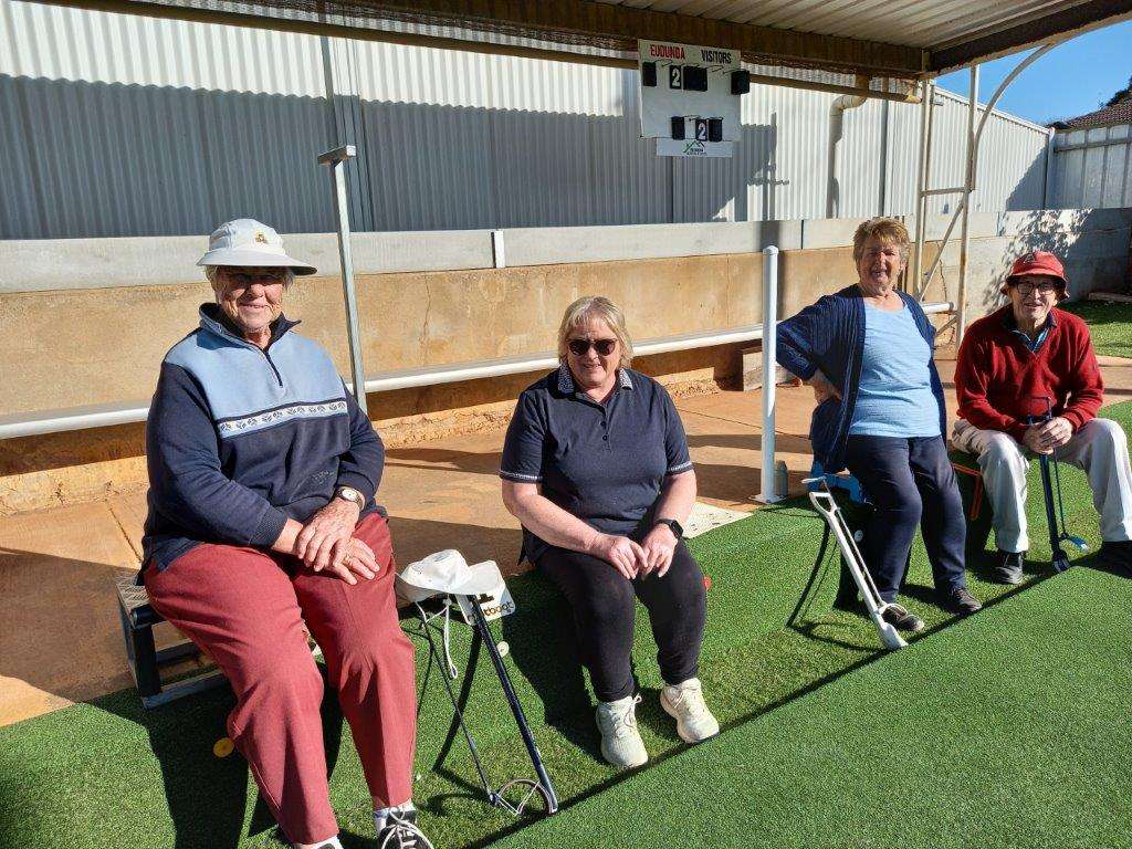 Marg Nietschke, Coral Schutz, Helen Vater and Bob Leditschke enjoying the sunshine 