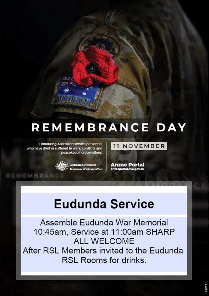 Remembrance Day  2024 poster - Eudunda