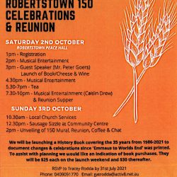 Robertstown 150 Celebrations & Reunion – 2nd & 3rd Oct 2021