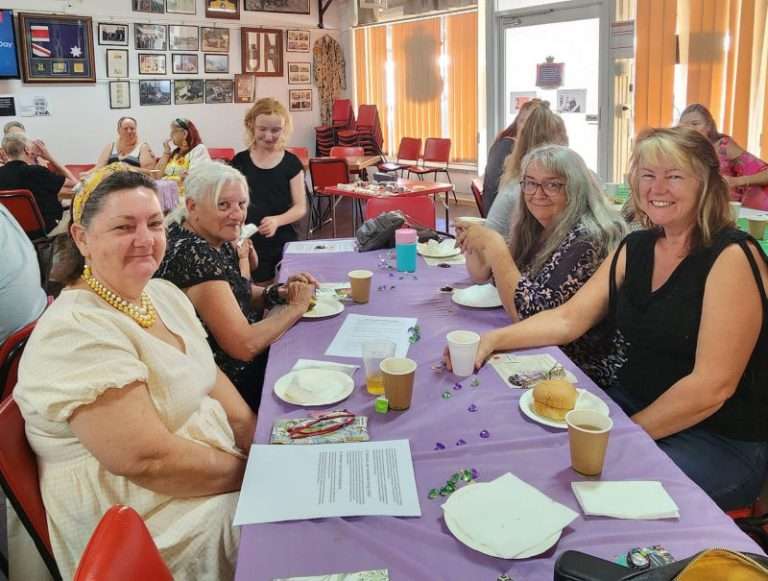 Table seating L-R Delilah Balmer, Cheryl Hessling, Cindy Sherpi, Julie Kowald