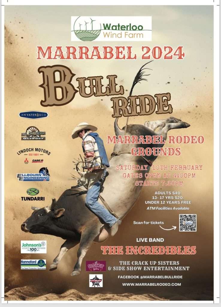 The Waterloo Wind Farm 2024 Marrabel Bull Ride - Sat 10th Feb 2024