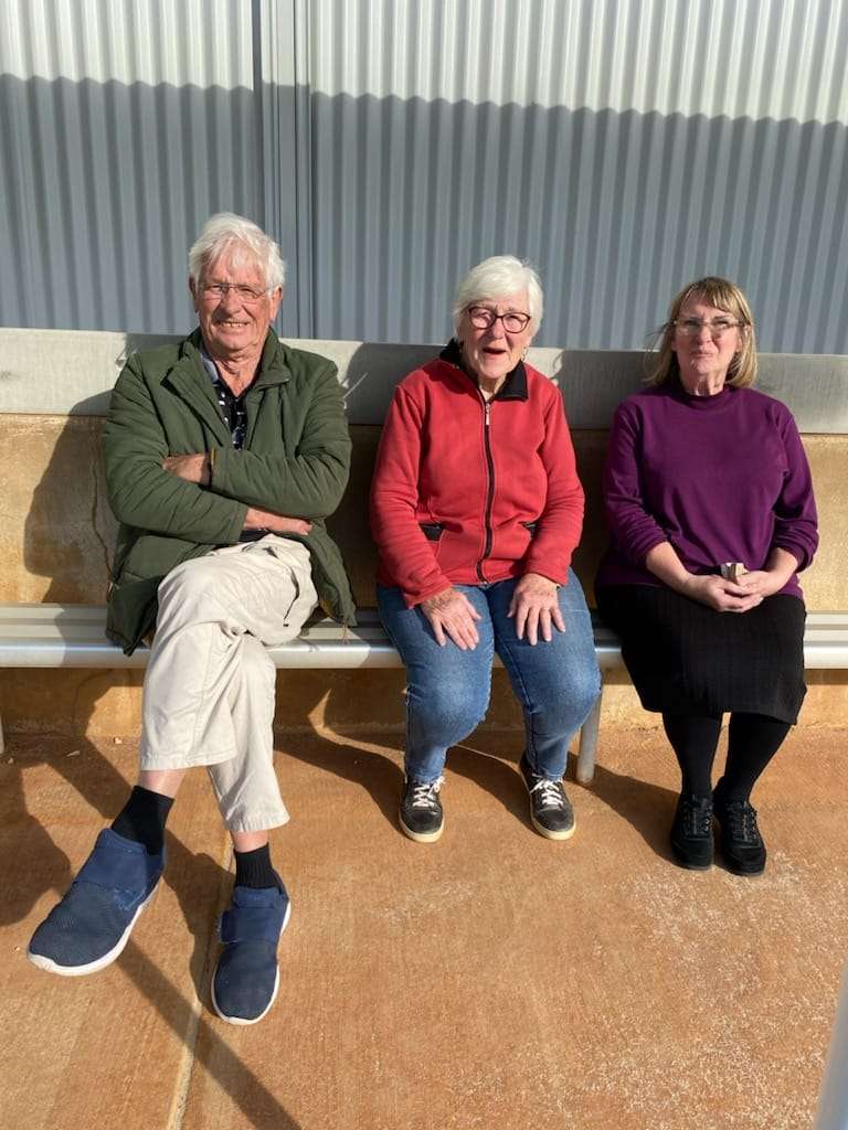 Three Melbournites at Friday Social Bowls L-R Ralph and Pauleen Leditschke, Gabrielle Kaoustos