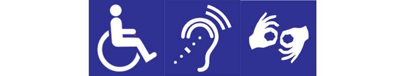 Accessibility icons, wheelchair, assistive listening systems, auslan